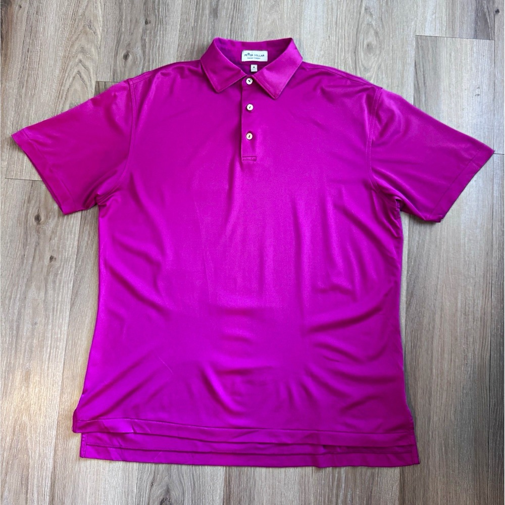 Peter Millar Summer Comfort Men's M Pink Solid Short Sleeve Collared Polo